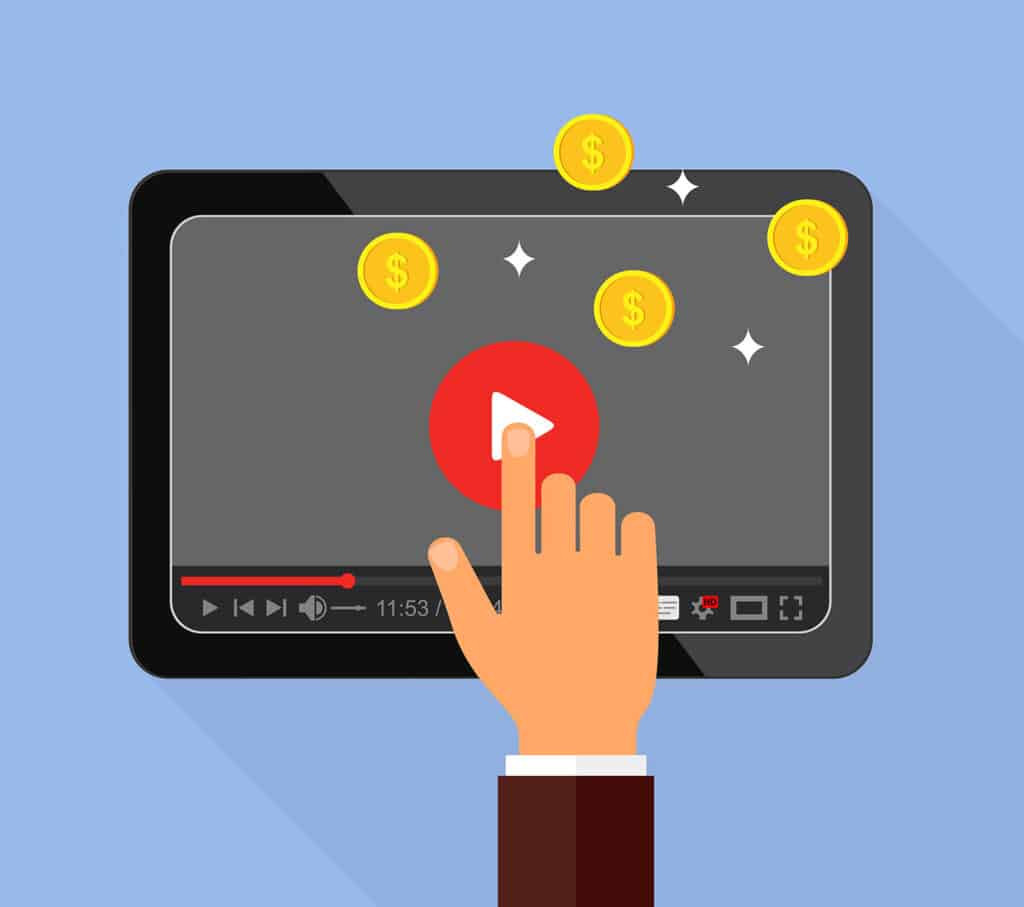illustration of youtube with money coins coming out of it