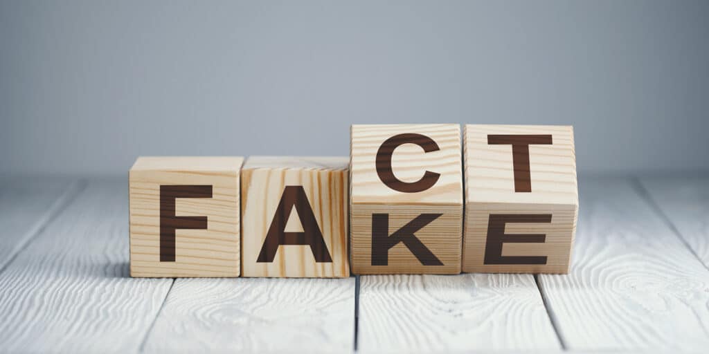 wood blocks that say both fact and fake