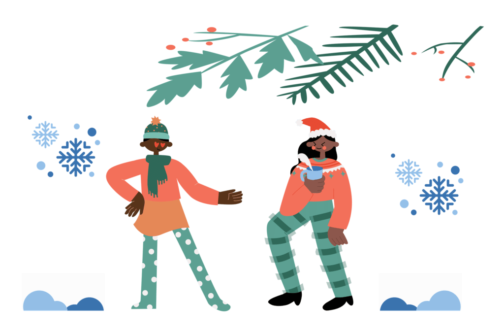 illustration of festive kids in the snow