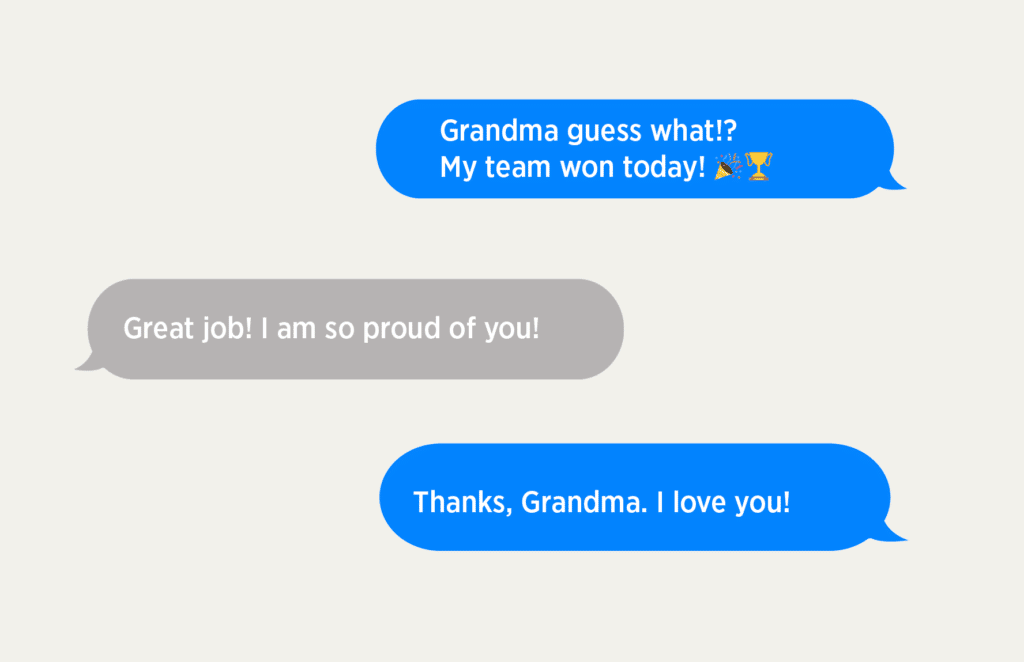 text thread between grandma and grandchild on Gabb Phone Plus