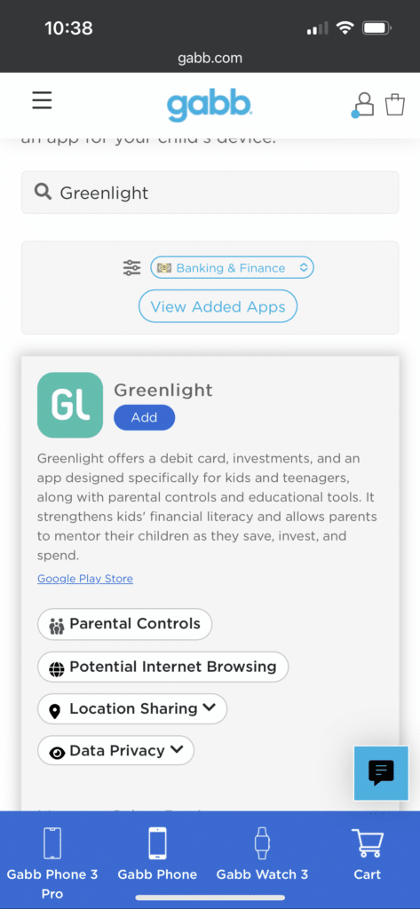 greenlight app on gabb