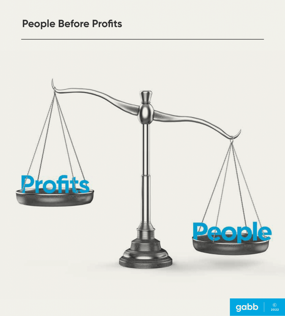 People before profits with a scale